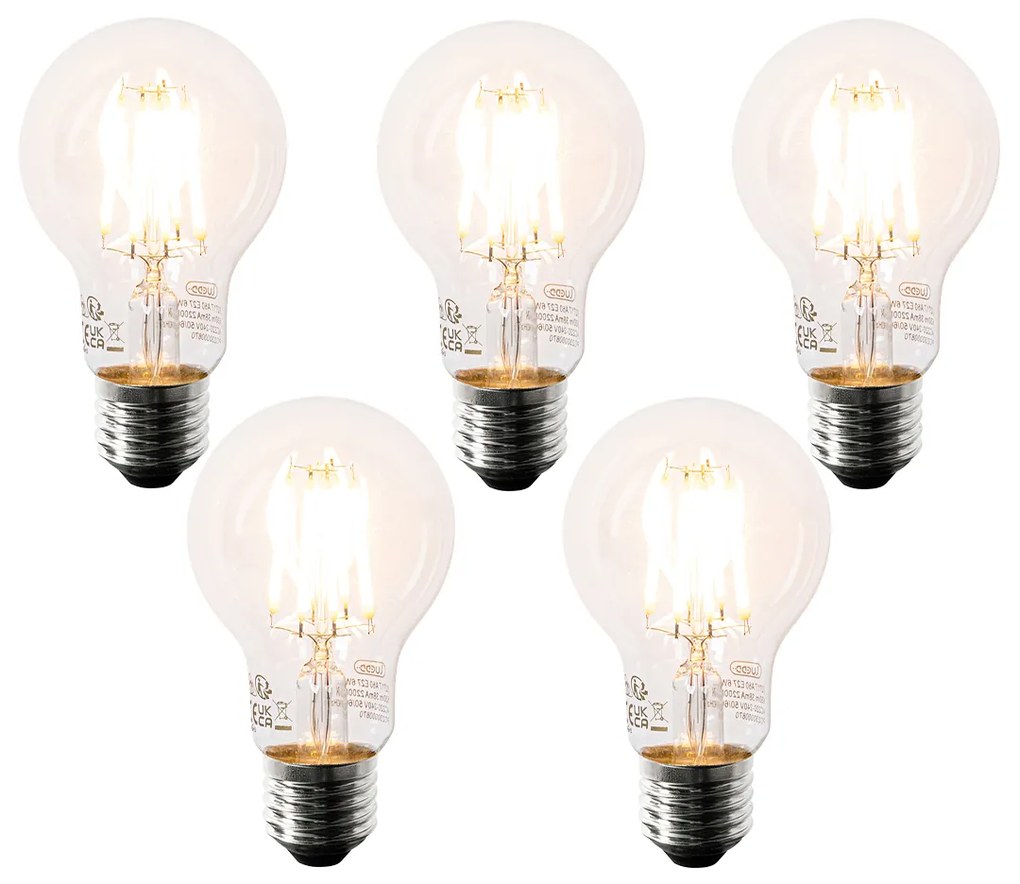 Set di 5 Lampadine LED E27 A60 trasparenti 6W 630 lm 2200K
