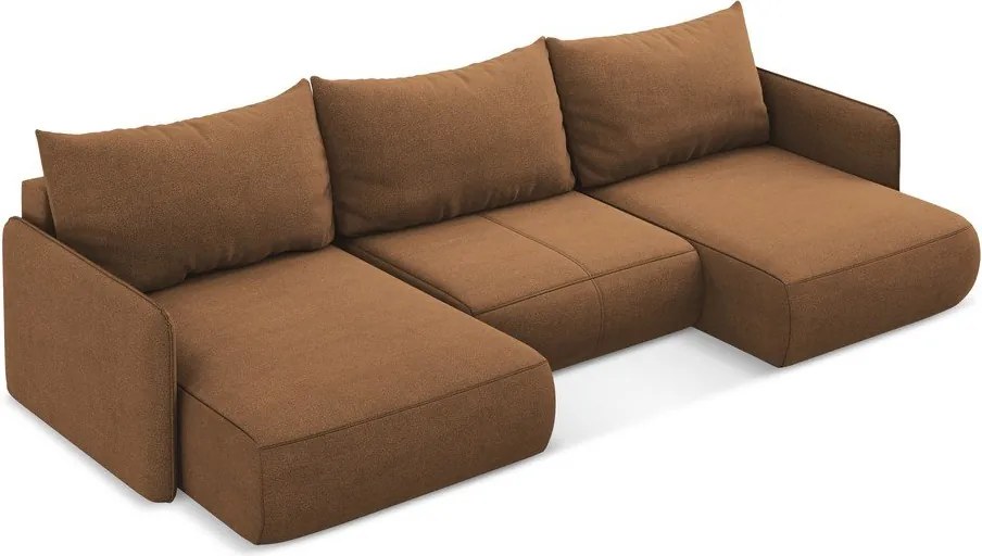 Divano angolare arancione allungabile/con contenitore Nanea – Makamii