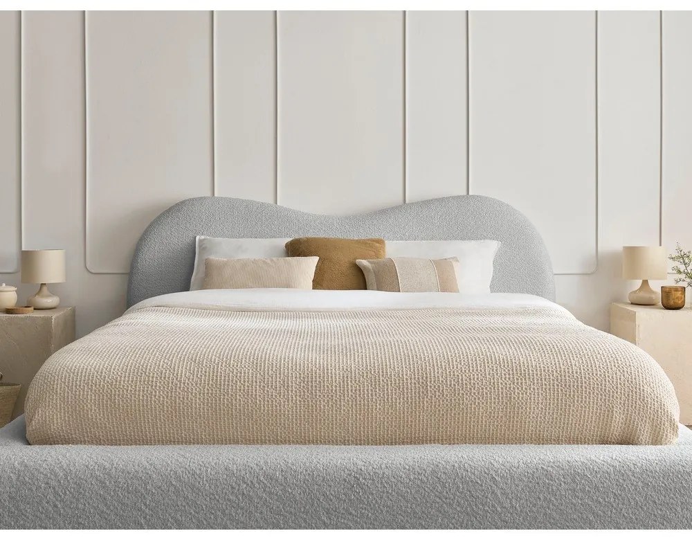 Letto matrimoniale imbottito grigio chiaro con contenitore con rete inclusa 180x200 cm Orlane – Bobochic Paris