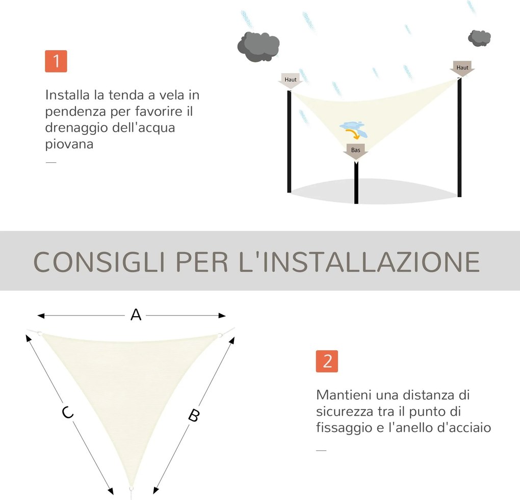 Tenda Vela da Giardino Triangolare in HDPE Crema 4x4x4m...