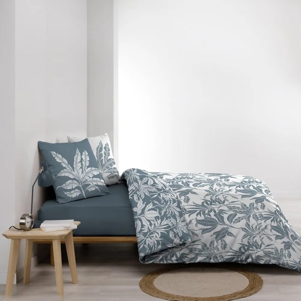 Set copripiumino e federa bianco/blu in cotone per letto matrimoniale ed esteso 240x220 cm Hera – douceur d'intérieur