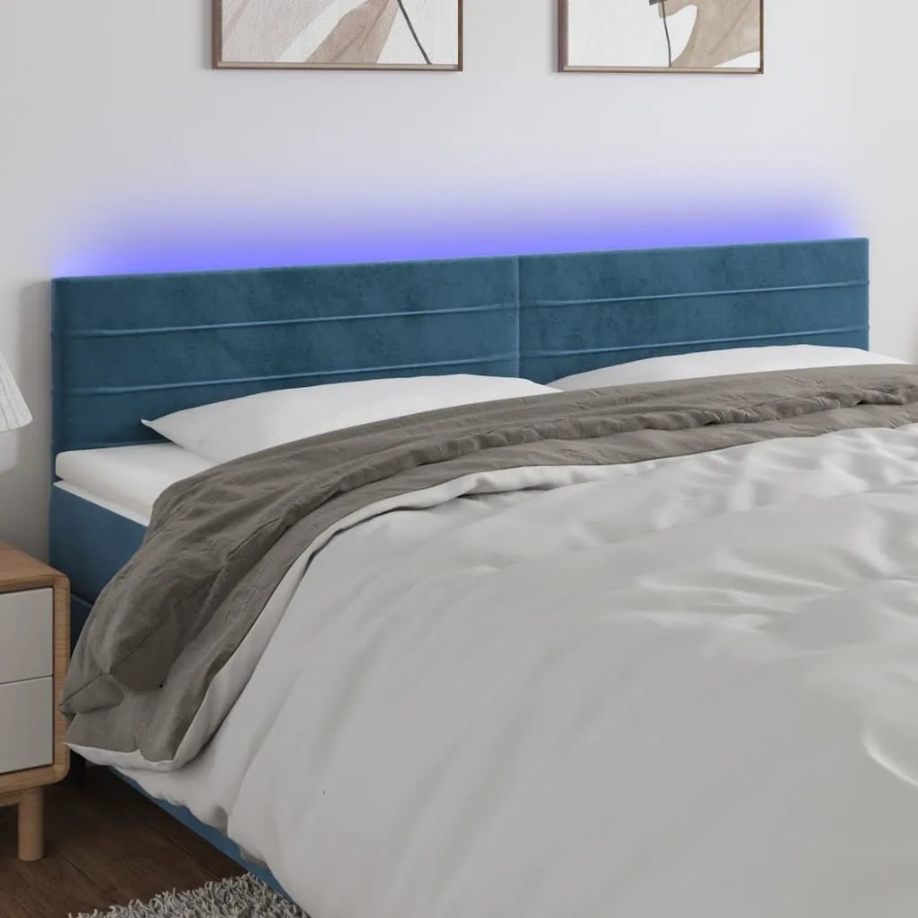 Testiera A Led Blu Scuro 160x5x78/88 Cm İn Tessuto /
