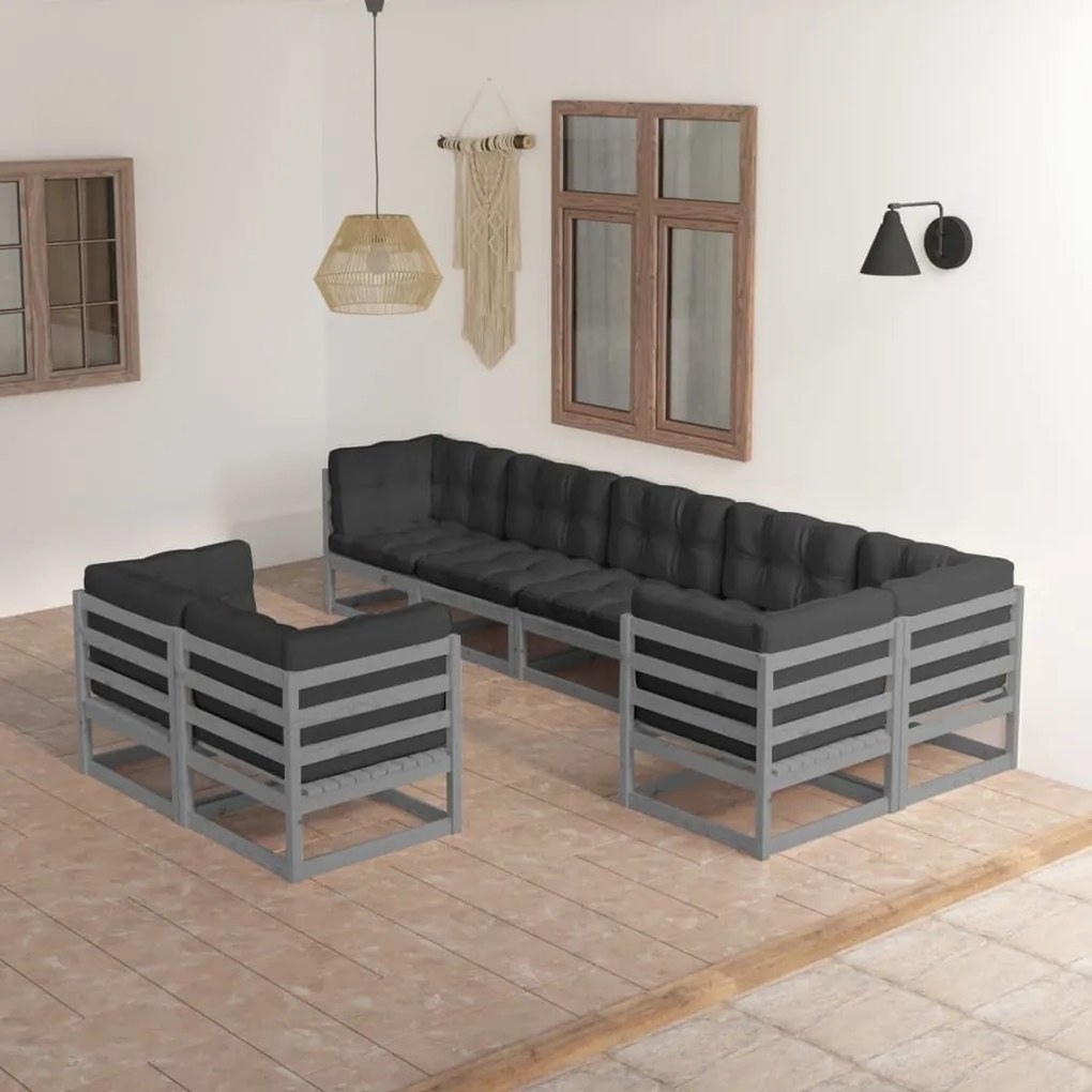 Set divani da giardino 8 pz con cuscini legno massello pino