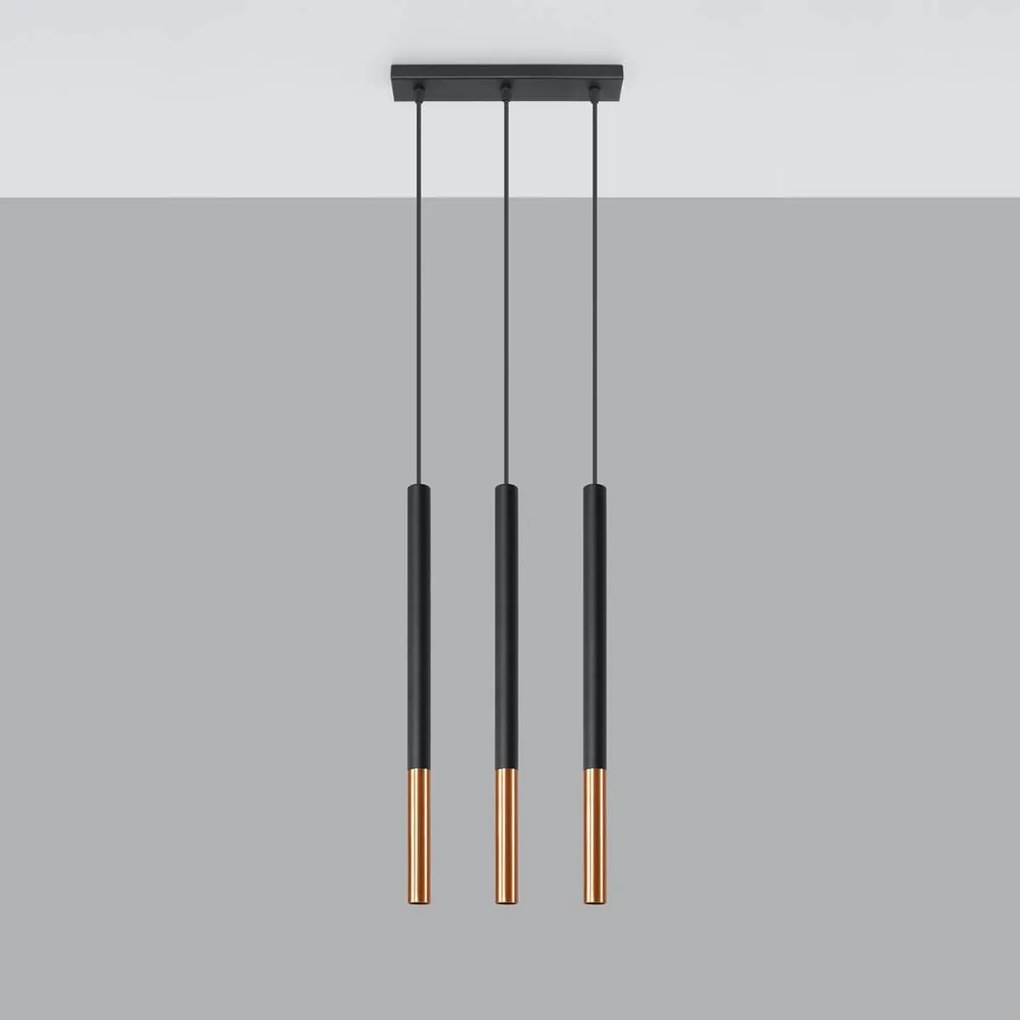 Lampada a Sospensione in Acciaio MOZAICA 3L Nero 3xG9