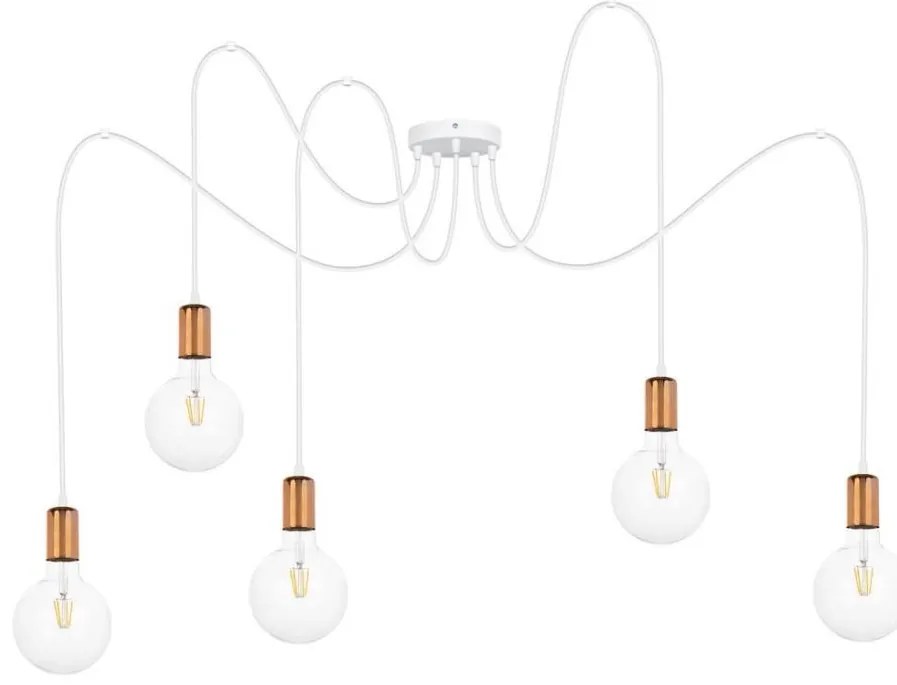 Lampadario a sospensione con filo MIROS 5xE27/60W/230V ragno bianco/rame
