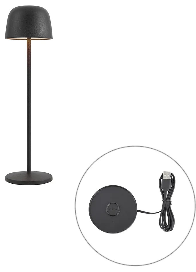 Lampada da tavolo nera con LED ricaricabile con stazione di ricarica IP65 - Raika