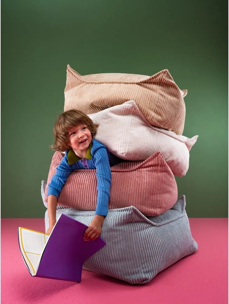 Pouf a sacco per bambini rosa con rivestimento in velluto a coste Square – Wigiwama