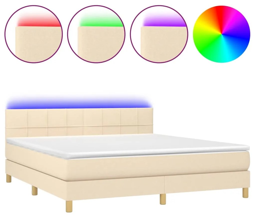 Letto a molle con materasso e led crema 180x200 cm in tessuto