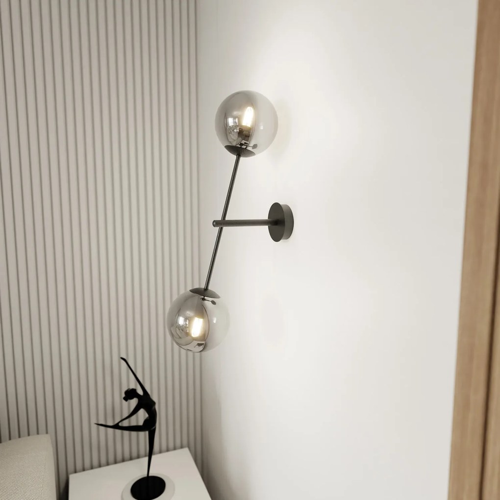 Applique 2 Luci Yama In Acciao Nero Con Bracci Regolabili E Vetro Fumè