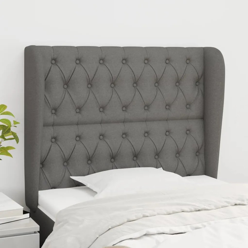Testiera Ad Orecchio Grigio Scuro 93x23x118/128 Cm İn Tessuto /