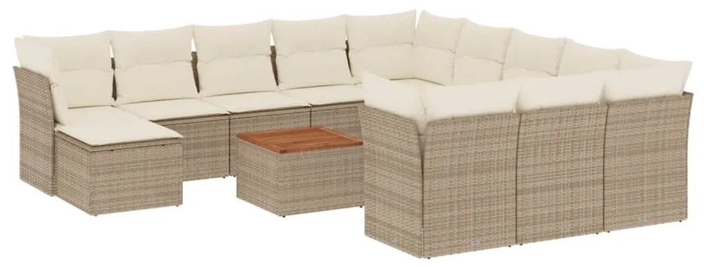 Set divano da giardino 13 pz con cuscini beige in polyrattan