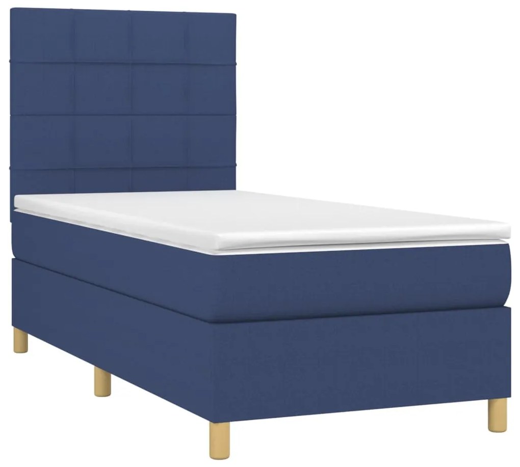 Letto a molle con materasso e led blu 90x190 cm in tessuto