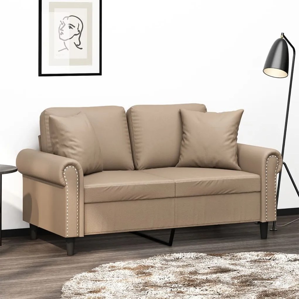 Divano A 2 Posti Con Cuscini Cappuccino 120 Cm İn Similpelle /
