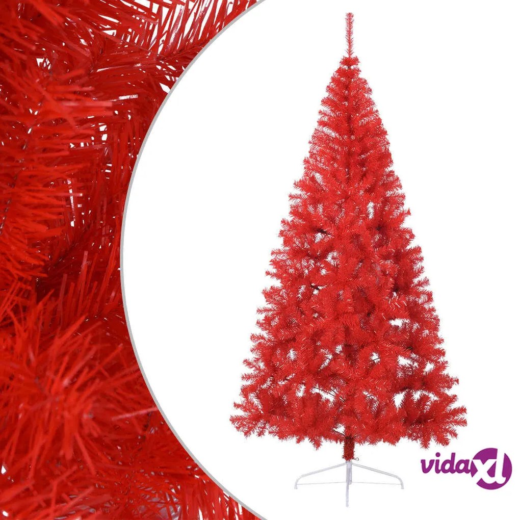 vidaXL Albero Natale Artificiale a Metà con Supporto Rosso 210 cm PVC