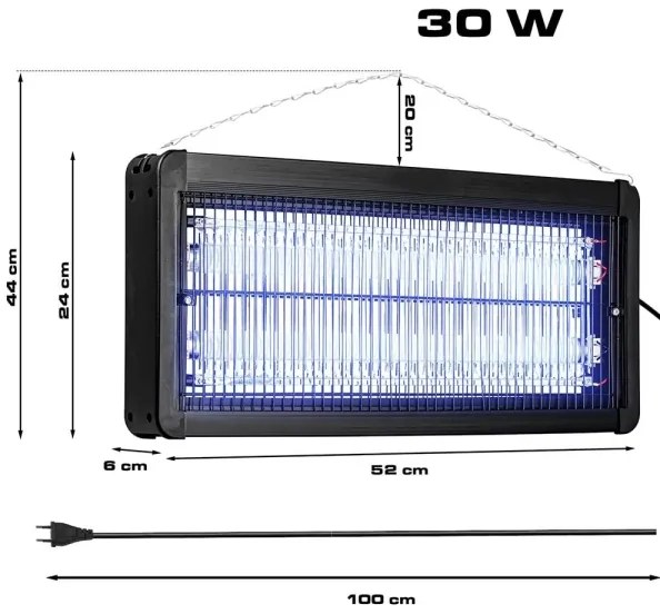 Trappola elettrica per insetti 2x15W/230V, copertura 120 m²