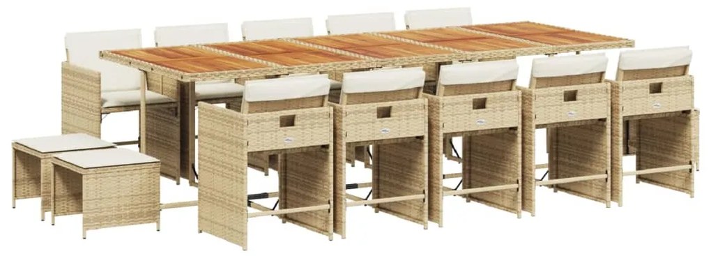 Set da pranzo da giardino 15 pz con cuscini beige in polyrattan