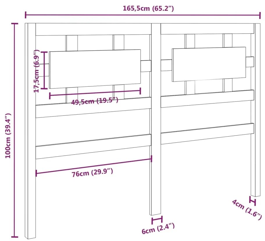 Testiera per Letto Bianca 165,5x4x100 cm Legno Massello di Pino