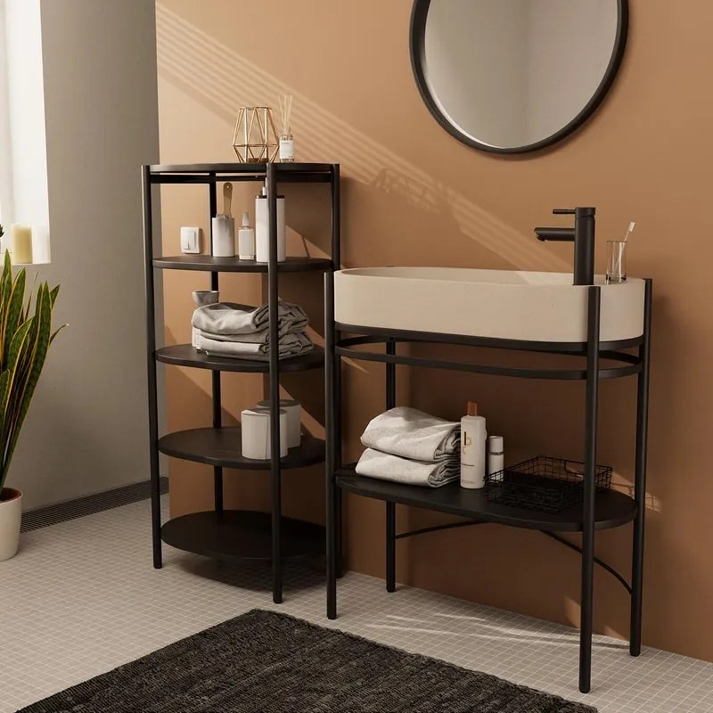 Mobile sottolavabo e lavabo Alba per vasca a sinistra nero e beige L 81 x H 89.5 x P 37.5 cm