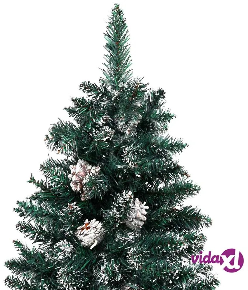 vidaXL Albero di Natale Sottile con Legno Vero e Neve Verde 150 cm