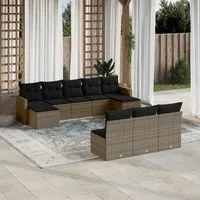 Set Divano da Giardino 10 pz con Cuscini Grigio in Polyrattan 3226389