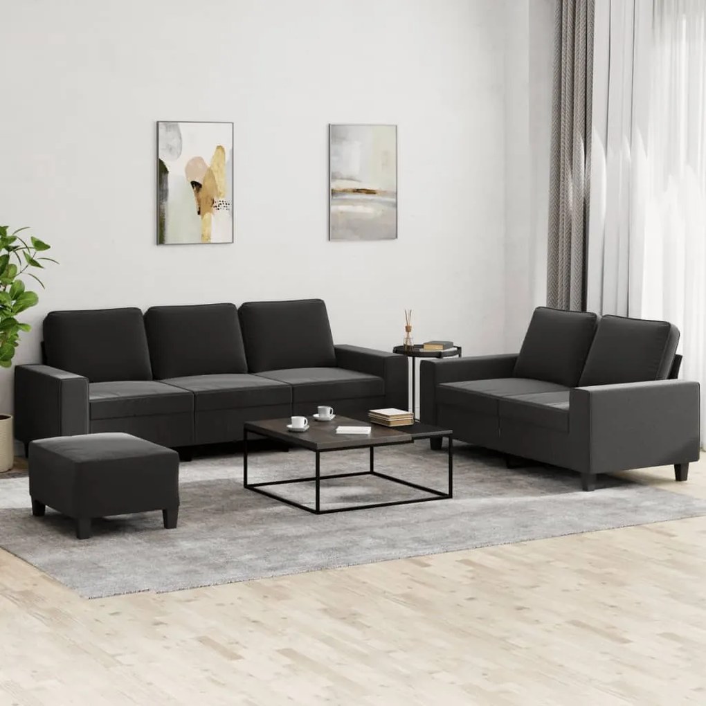 Set D Divani 3 Pz Nero İn Tessuto /