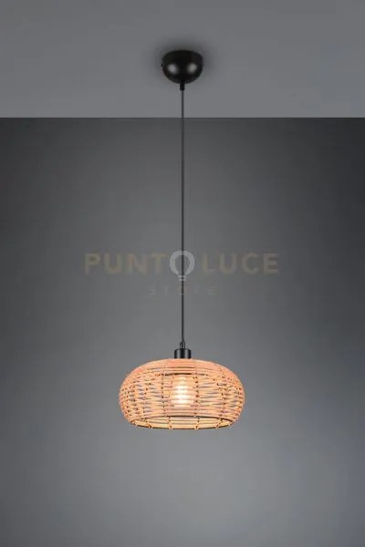 Inga sospensione reticolo rattan naturale e montatura nera d. 30cm ...