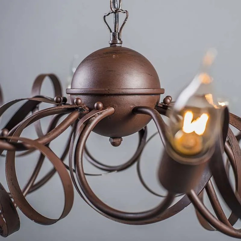 Lampadario rustico marrone 10 luci - Ricciolo