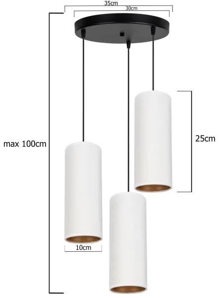 Lampadario a cavo AVALO 3xE27/60W/230V Ø35 cm bianco/rame