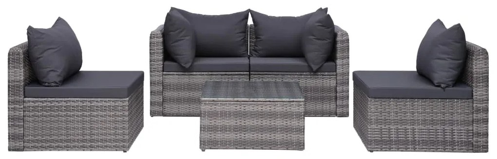 Set divani da giardino 7 pz con cuscini in polyrattan grigio