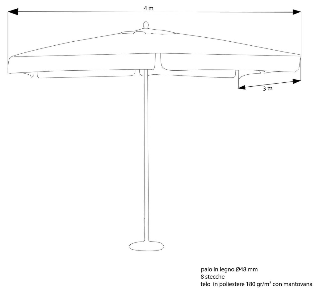 DOMINUS - ombrellone da giardino palo centrale in legno 3 x 4 m