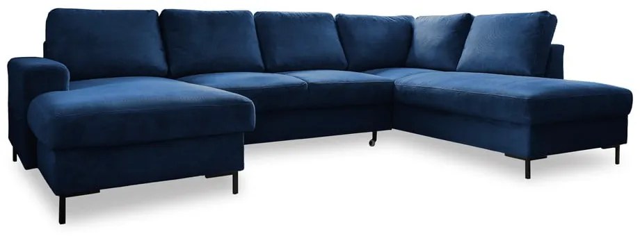 Divano letto angolare in velluto a coste blu scuro (angolo destro) Lofty Lilly - Miuform