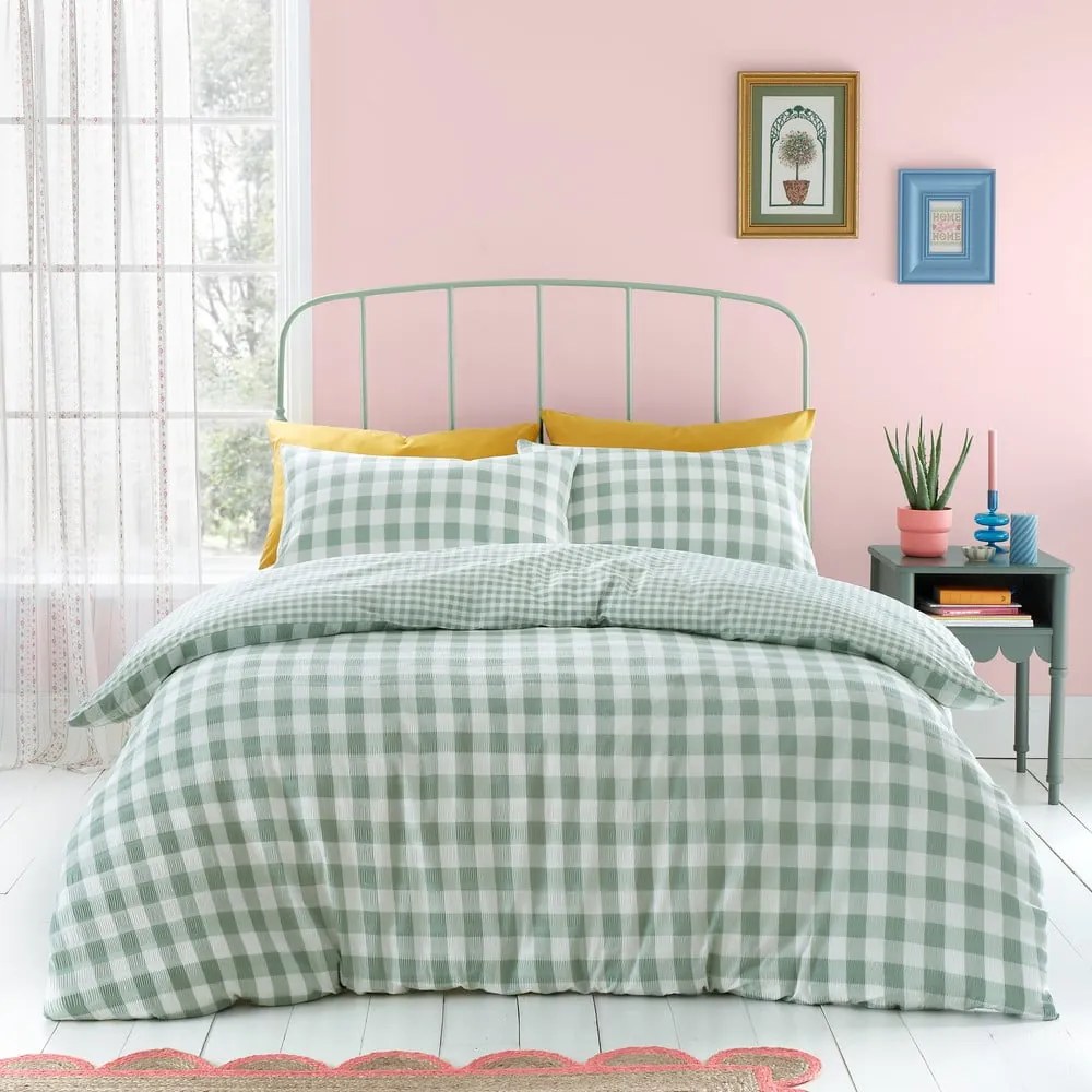 Biancheria da letto singola verde 135x200 cm Seersucker Gingham Check - Catherine Lansfield