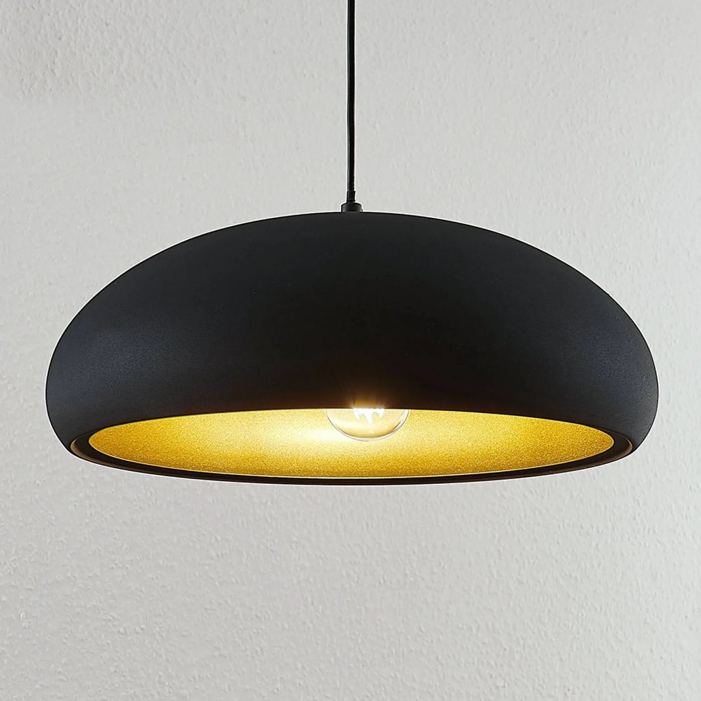 Lindby Gerwina lampada a sospensione, nero/oro, metallo, 40 cm, E27