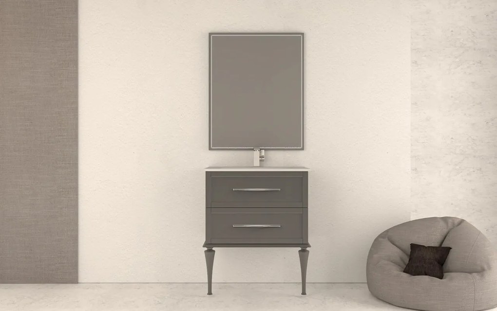 Mobile da bagno sotto lavabo BADEN HAUS TIFFANY grigio laccato opaco L 74 x H 55 x P 46 cm 2 cassetti, lavabo non incluso