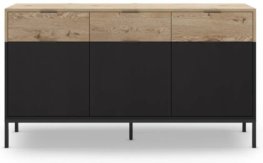 Cassettiera bassa in rovere decorata in nero e naturale 150x80 cm Marion - Marckeric
