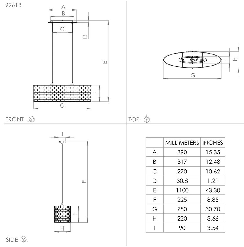 Lampadario Moderno Marasales 2 Luci Acciaio Nero