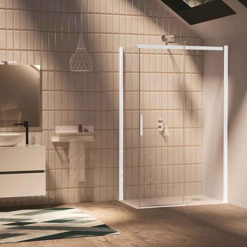 Porta doccia scorrevole L 157-159 cm x H 195 cm, per nicchia in vetro trasparente SP. 6 mm, profilo bianco