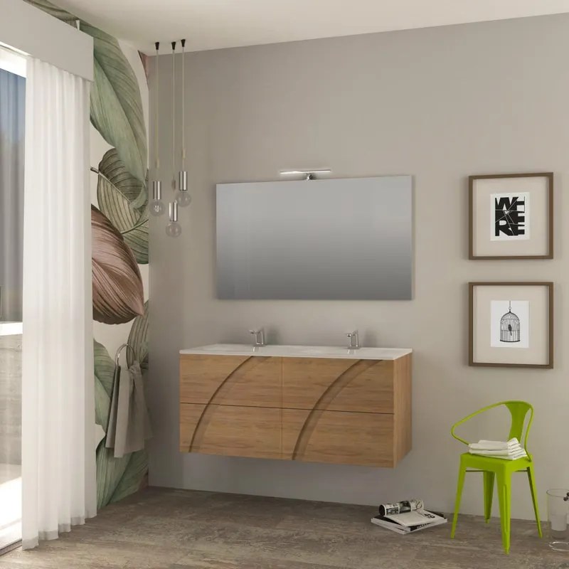 Mobile bagno sospeso Monica con lavabo in ceramica L120 x H55 x P46 cm rovere tabacco, specchio non incluso