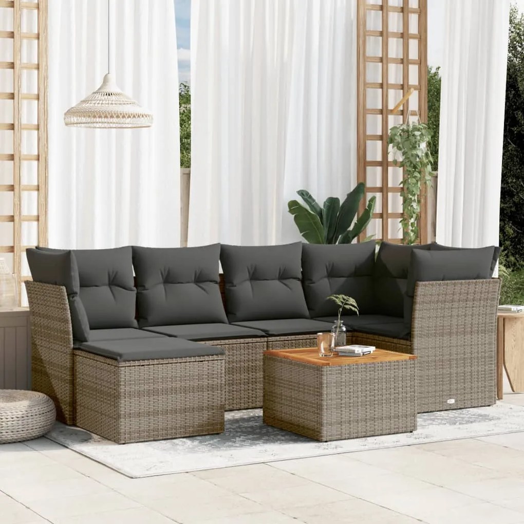 Set divani da giardino 7 pz con cuscini grigio in polyrattan