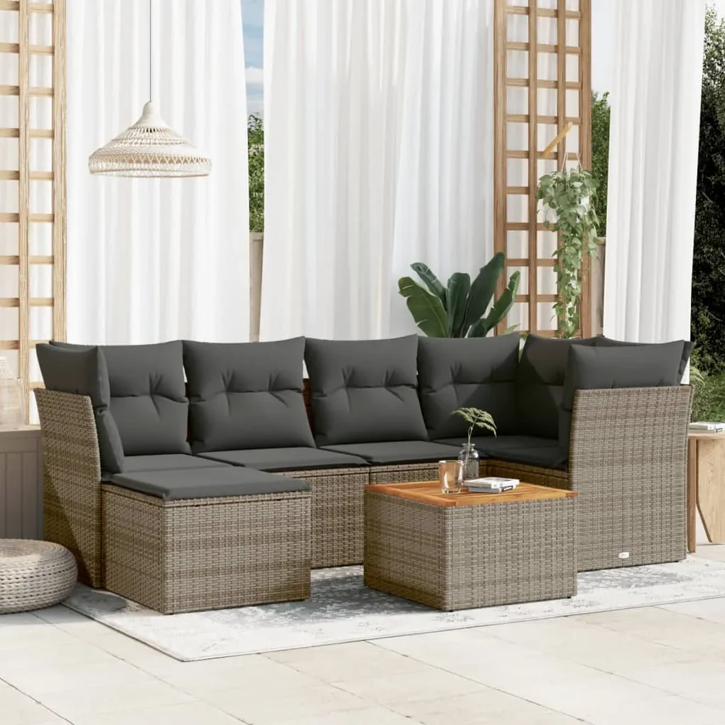 Set divani da giardino 7 pz con cuscini grigio in polyrattan