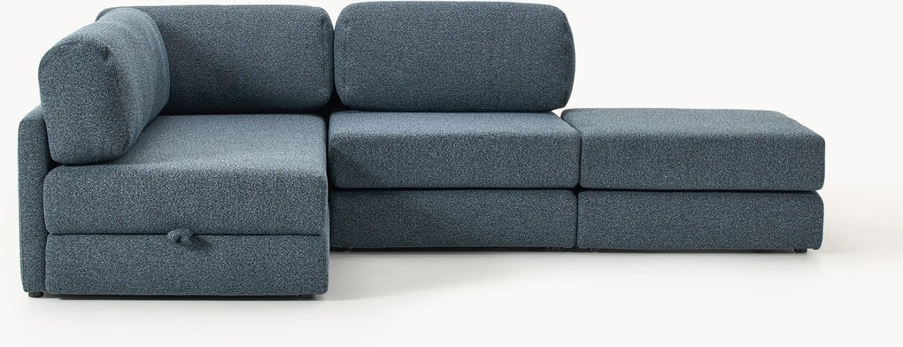 Divano letto angolare in bouclé con contenitore Ladina