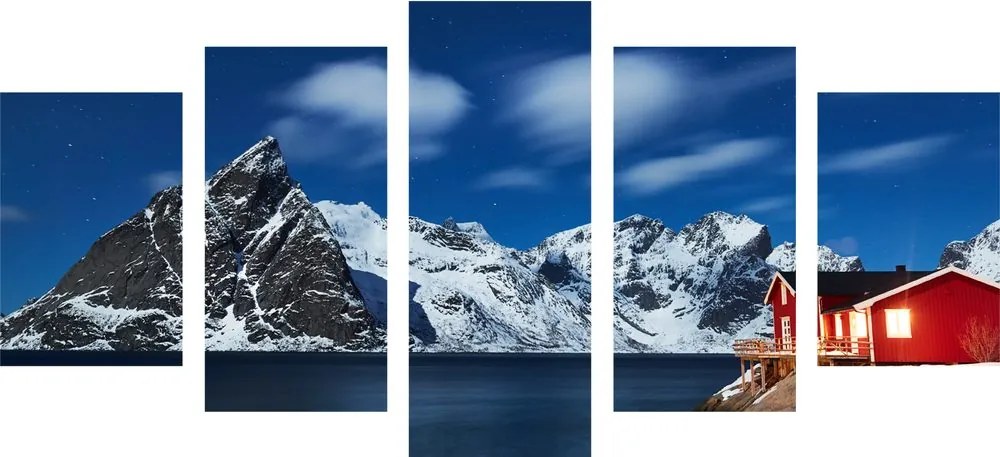 Quadri 5 pezzi – Paesaggio notturno in Norvegia