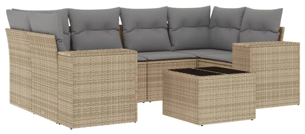 Set divani da giardino 7 pz con cuscini beige in polyrattan