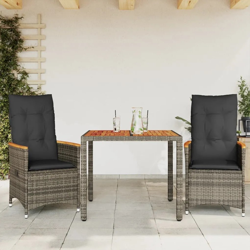 Set Da Bistrò 3 Pz Con Cuscini Grigio İn Polyrattan /