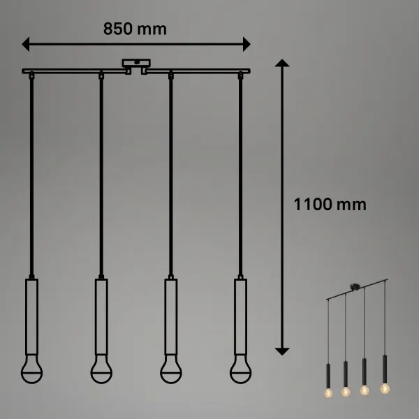 Briloner - Lampadario a sospensione con filo LONGA 4xE27/60W/230V nero