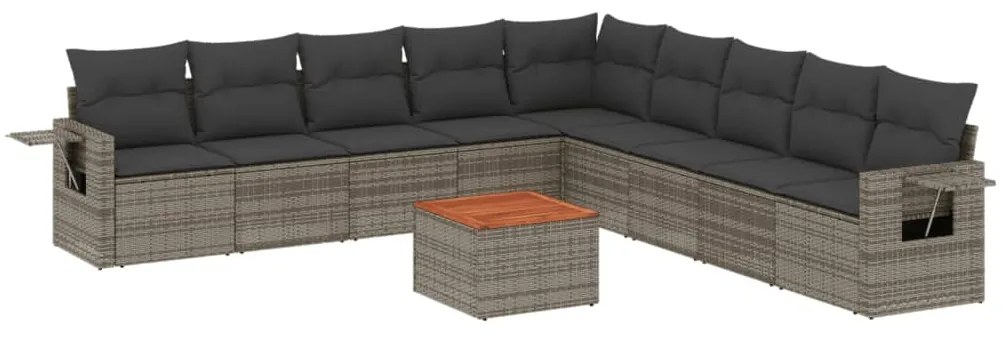 Set divano da giardino 10 pz con cuscini grigio in polyrattan