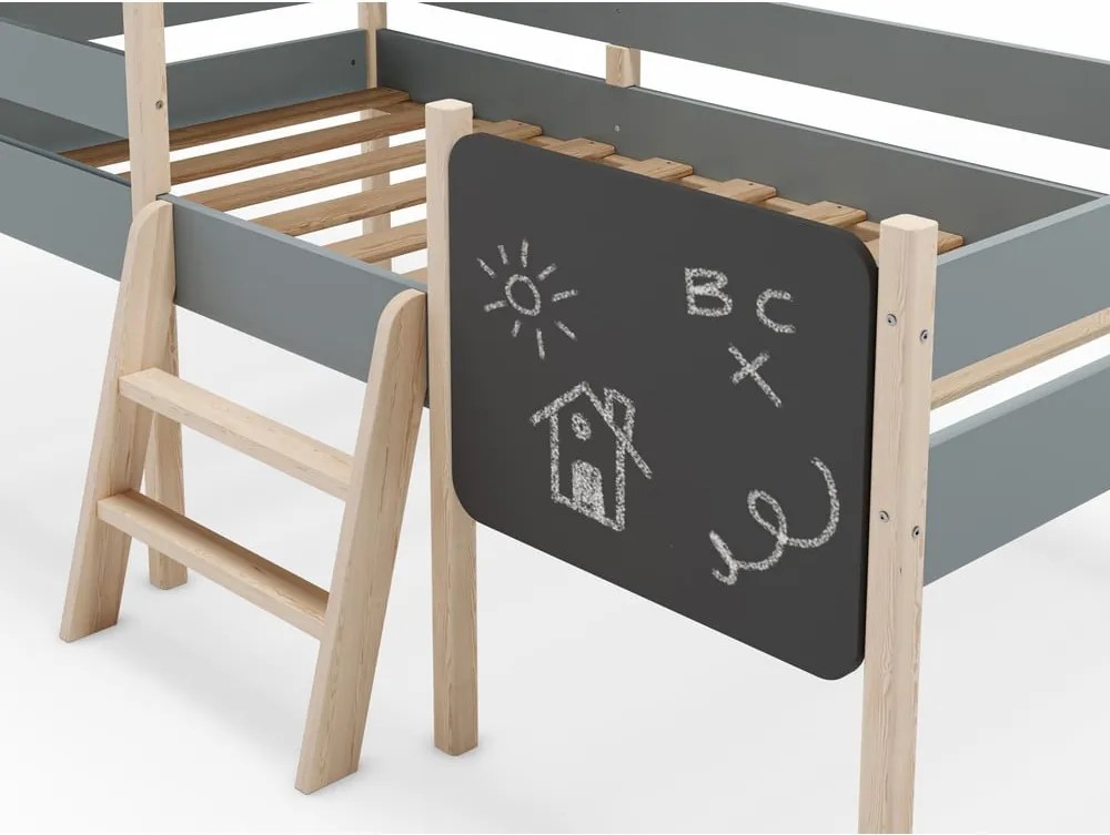 Letto da bambini a forma di casa/rialzato verde polveroso in pino massiccio con rete inclusa 90x190 cm Mint – Marckeric