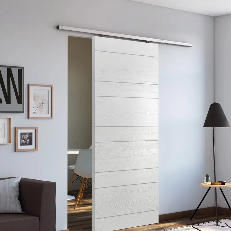 Porta scorrevole reversibile Ropes in mdf grigio, L 93 x H 212 cm, con binario Belem
