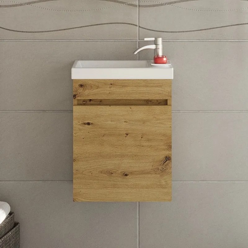 Kamalu - Mobiletto bagno 40 cm profondità 22 cm colore legno naturale | LAC-POLIS-40-OAK