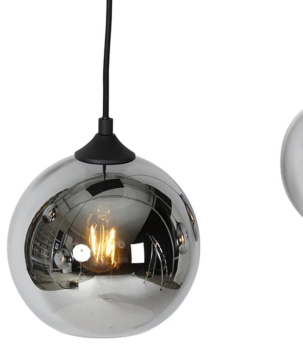 Lampadario Art Déco nero con vetro fumé 5 luci - Wallace
